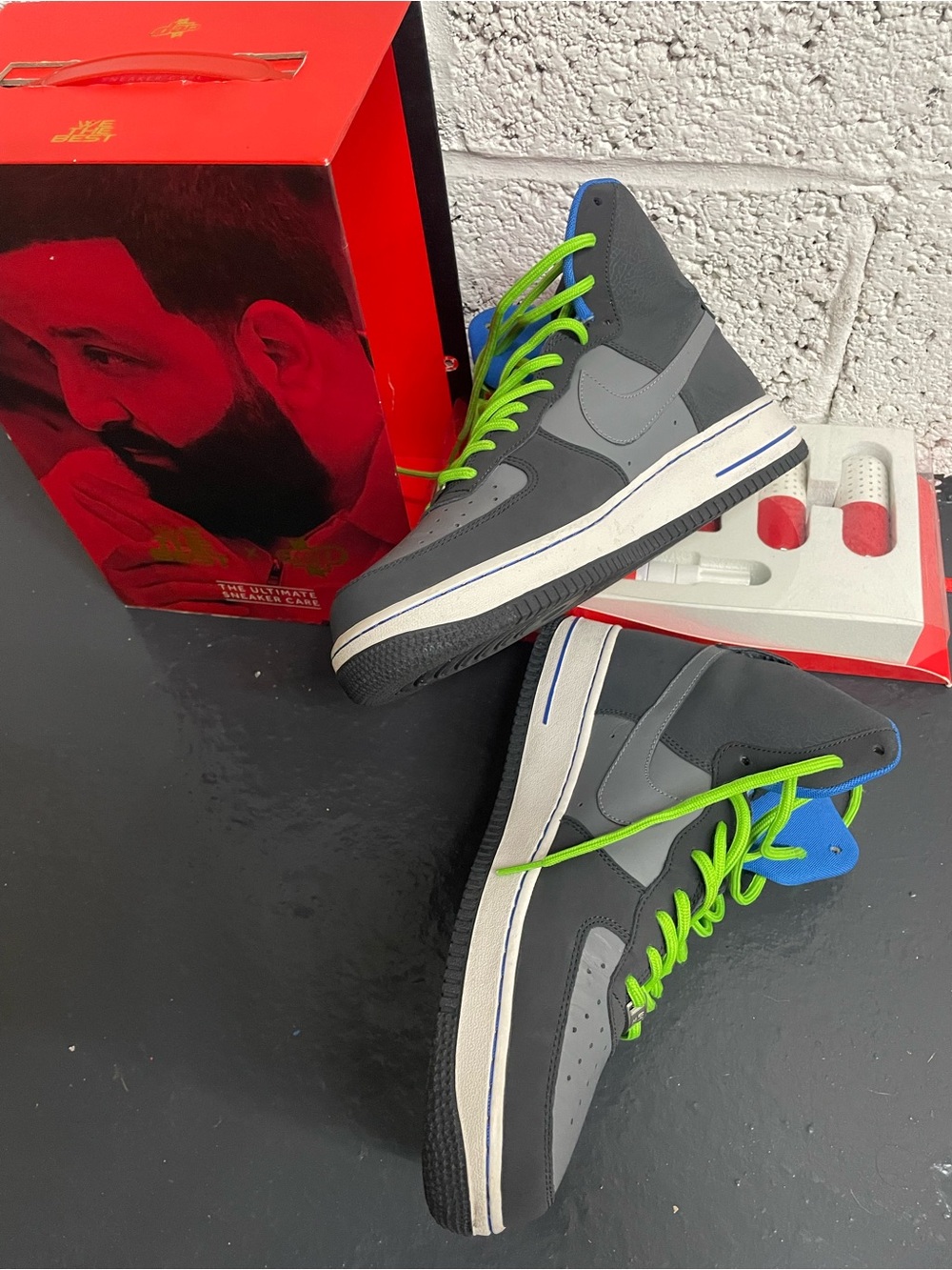 Nike High-Top Sneakers in Gray with Neon Green Laces